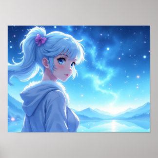 Anime-Mädchen Starlight Lake Porträt Poster
