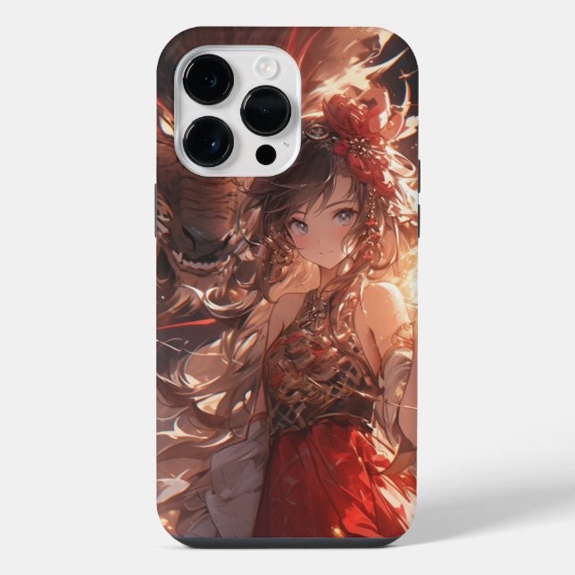 Anime-Mädchen und Drache iPhone 14 Pro Max Hülle (Rückseite)