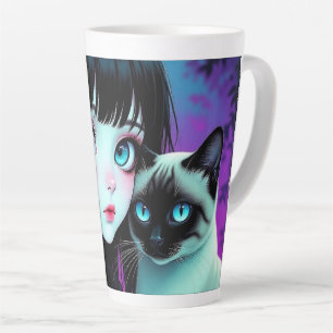  Anime-Mädchen und Siamkatze  Milchtasse