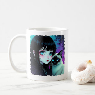 Anime-Mädchen und Siamkatzen-Zitat Kaffeetasse