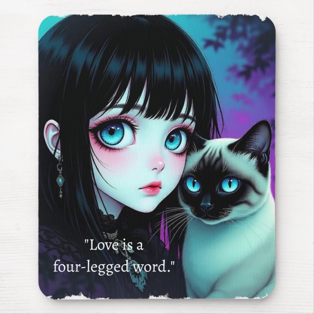 Anime-Mädchen und Siamkatzen-Zitat  Mousepad (Vorne)