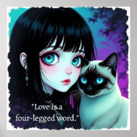 Anime-Mädchen und Siamkatzen-Zitat