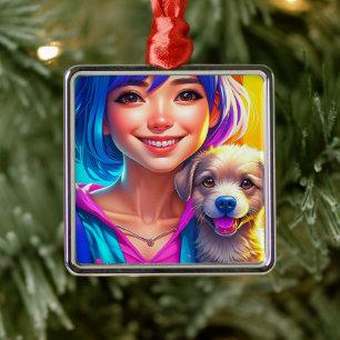 Anime-Mädchen und Welpe Ornament Aus Metall