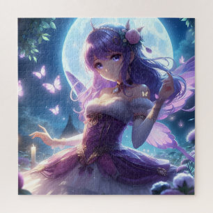 Anime-Mädchen Veilchen Schmetterlingsflügel Mond F