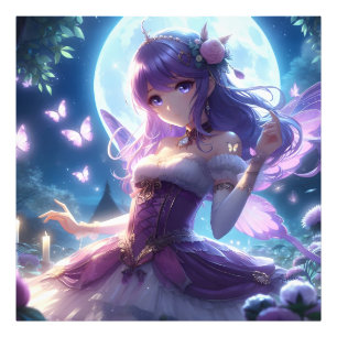 Anime-Mädchen Veilchen Schmetterlingsflügel Mond F Fotodruck