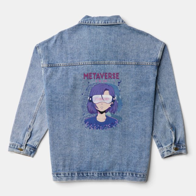 Anime-Mädchen Virtual-Reality-Brille Jeansjacke (Rückseite)