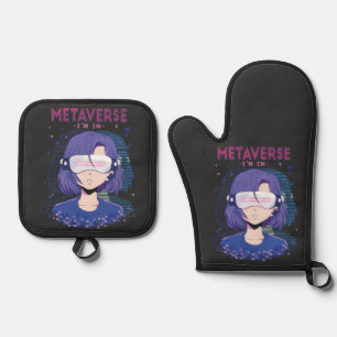 Anime-Mädchen Virtual-Reality-Brille Ofenhandschuh & Topflappen-Set