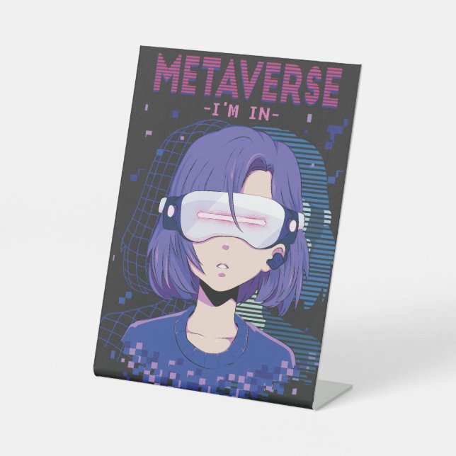 Anime-Mädchen Virtual-Reality-Brille Podest-Schild Sockelschild (Vorderseite)
