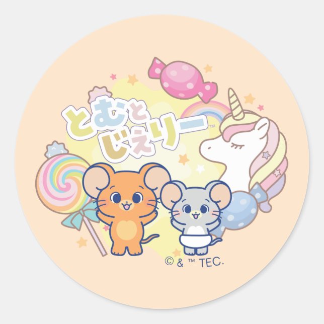Anime Magical Candyland mit Jerry und Tuffy Runder Aufkleber (Vorderseite)