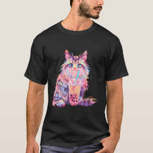 Anime Maine Coon Cat Boba Drink Kawaii Kitty Bubbl T-Shirt