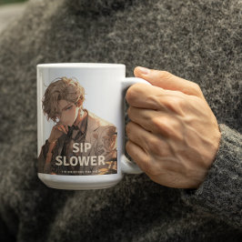 Anime Man Sprichwort zu Sip langsamer er genießt e Kaffeetasse