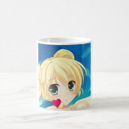Anime Manga blond grün-mit Augen Mädchenherz Kaffeetasse