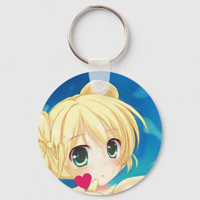 Anime Manga blond grün-mit Augen Mädchenherz Schlüsselanhänger (Vorderseite)