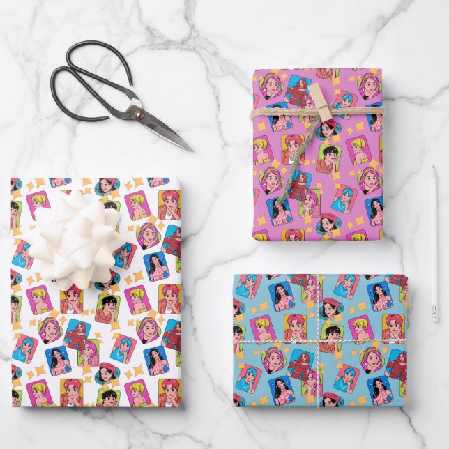 Anime Manga Characters Pattern Geschenkpapier Set (Vorderseite)