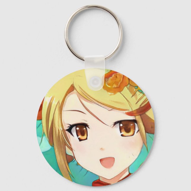 Anime Manga glückliches Mädchen blonde gelbe Augen Schlüsselanhänger (Vorderseite)