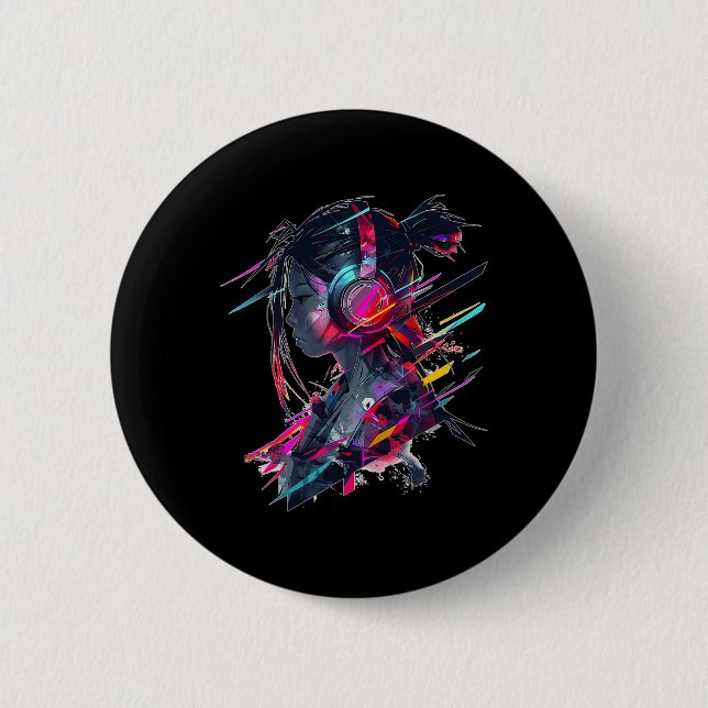 Anime Manga Graphic Headphone Artwork Anime Button (Vorderseite)