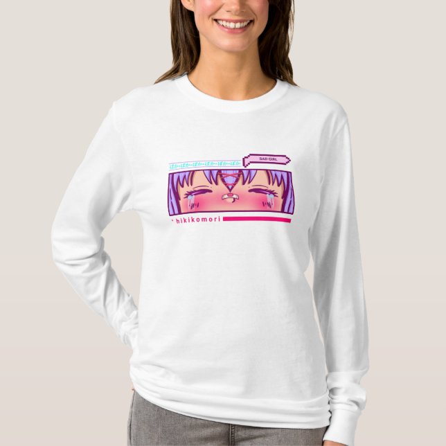 Anime Manga Hikikomori SAD Girl Japanese Font T-Shirt (Vorderseite)