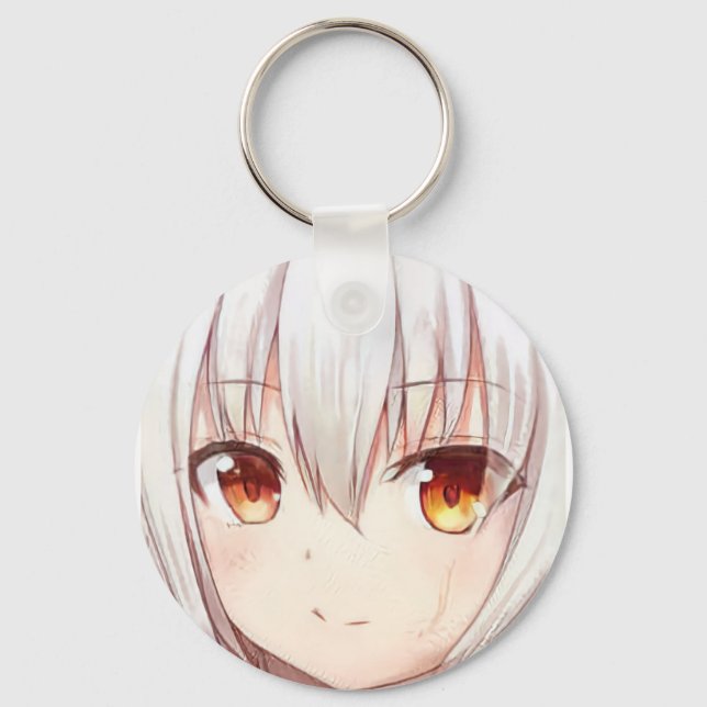 Anime Manga Mädchen lächeln silberne Haare gelben  Schlüsselanhänger (Vorderseite)