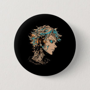 Anime Manga Motif Blue-eyes Illustration Anime Button