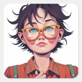 Anime Manga Pop Kunstliebhaber Gesicht Charaktere Quadratischer Aufkleber