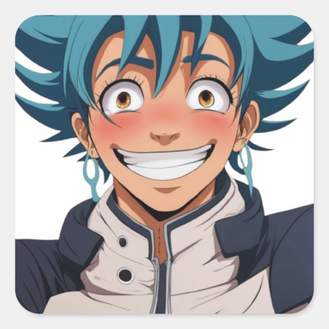 Anime Manga Pop Kunstliebhaber sehen sich lachende Quadratischer Aufkleber (Vorderseite)