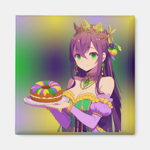 Anime Mardi Gras King cake Magnet