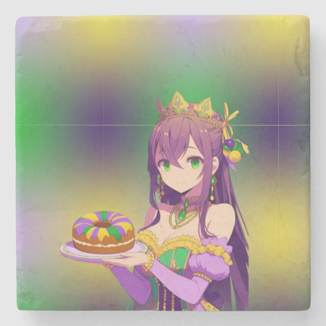 Anime Mardi Gras King Kuchen Steinuntersetzer (Vorderseite)