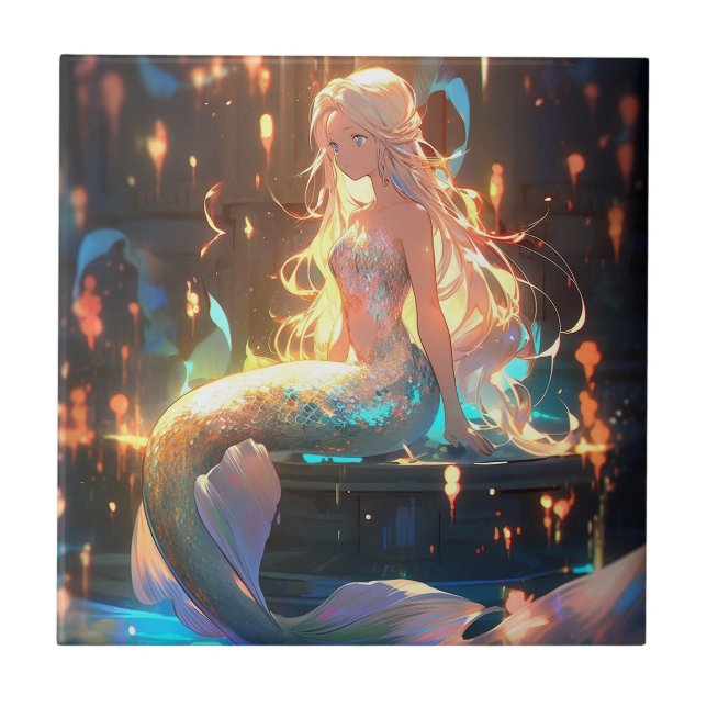 Anime Mermaid Girl Fantasy Art Fliese (Vorderseite)