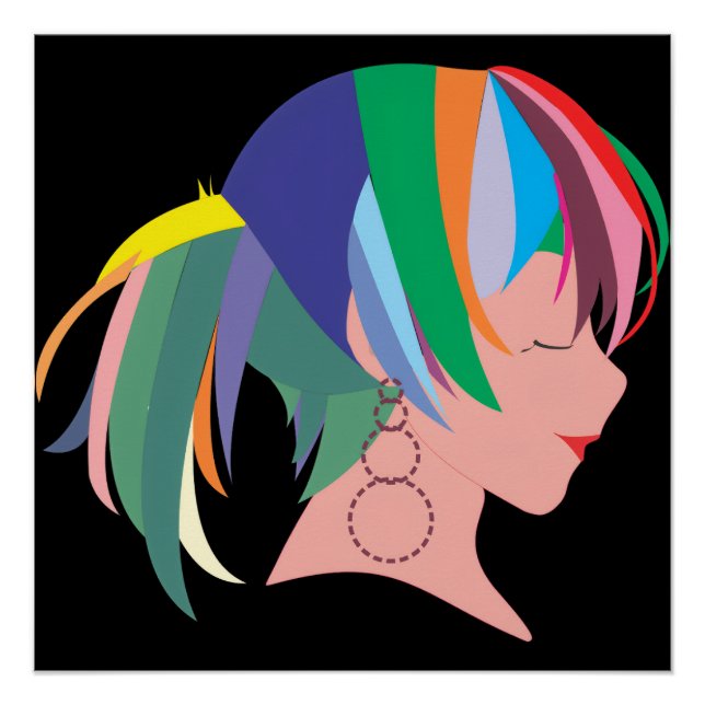 Anime mit farbenfrohem Haar Poster (Vorderseite)