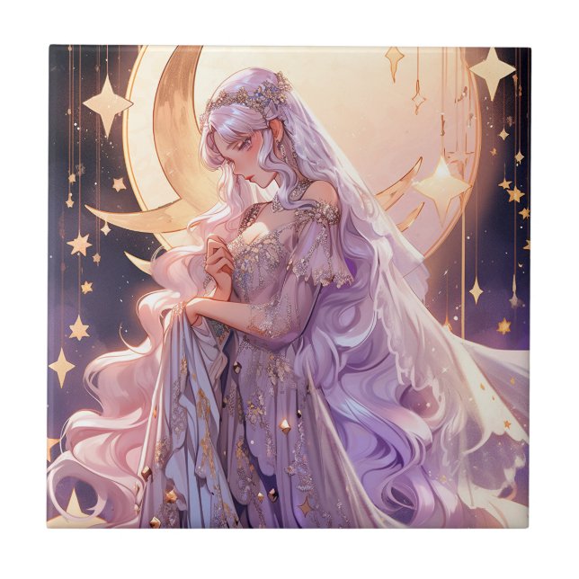 Anime Moon Princess Fantasy Art Fliese (Vorderseite)