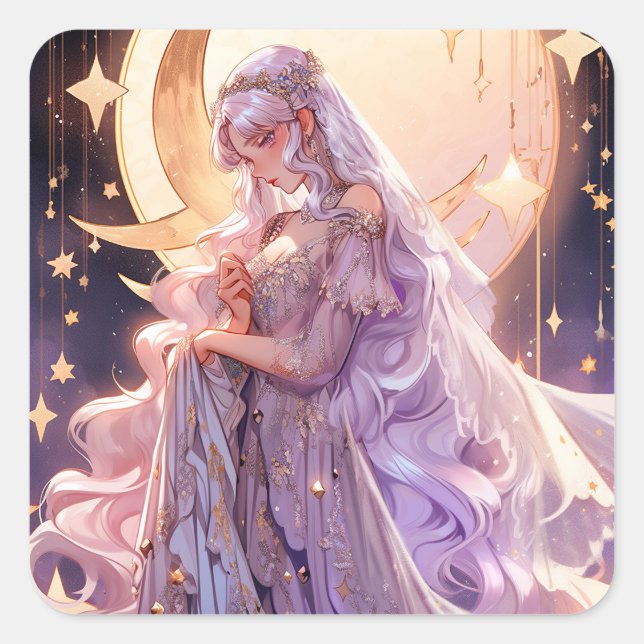 Anime Moon Princess Fantasy Art Quadratischer Aufkleber (Vorderseite)
