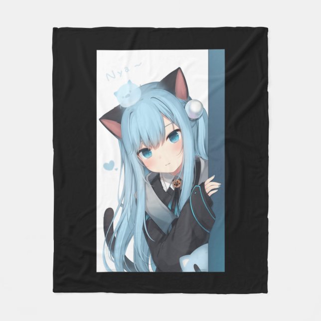 Anime Neko Cat Girl Pastel Kawaii Japanese Waifu O Fleecedecke (Vorderseite)