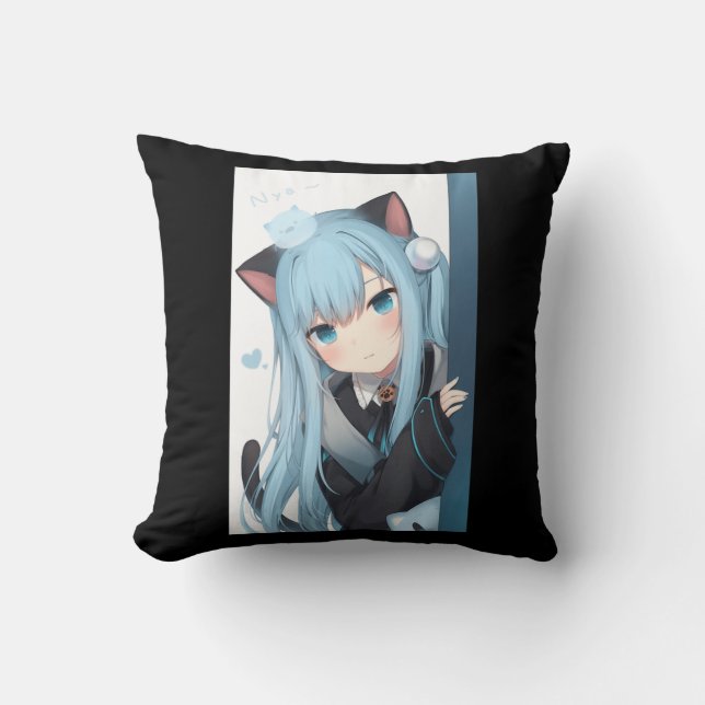 Anime Neko Cat Girl Pastel Kawaii Japanese Waifu O Kissen (Vorderseite)