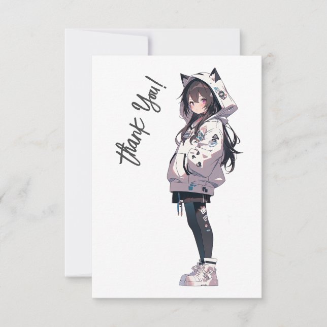 Anime Neko Kawaii Girl Charakter Dankeskarte (Vorderseite)