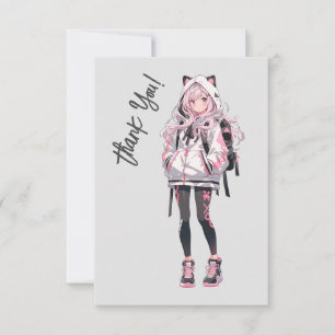 Anime Neko Kawaii Girl Charakter Dankeskarte