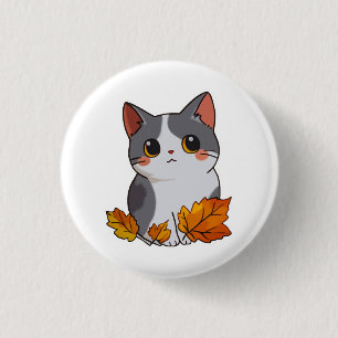 Anime niedlich Cat Herbstlaubs Button