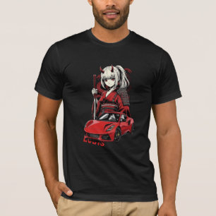 Anime-Oni-Mädchen-mit-rotem-Sportwagen-T-Shirt T-Shirt