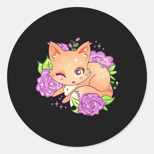 Anime Otaku Fox Children Baby Blume Kawaii 190 Runder Aufkleber (Vorderseite)