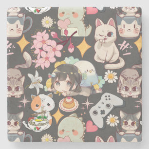 Anime Overload Niedliches Muster D Gray BG Steinuntersetzer