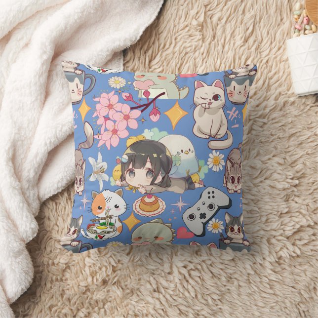 Anime Overload Niedliches Muster L Blue BG Kissen (Decke)