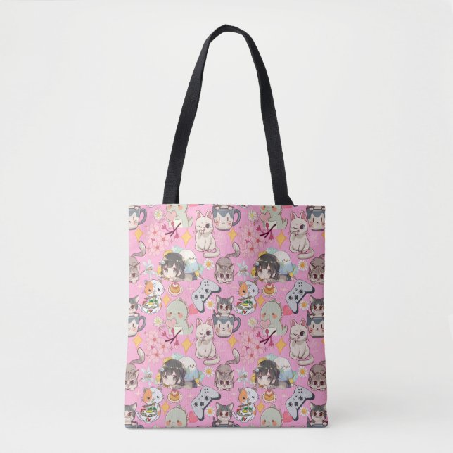 Anime Overload Niedliches Muster L Pink BG Tasche (Vorderseite)