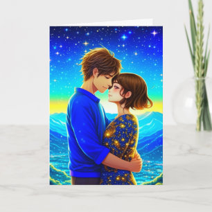 Anime Paar, Berge und Sterne Valentinstag Karte