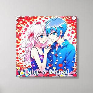 Anime Paar, personalisierte Blumen Leinwanddruck
