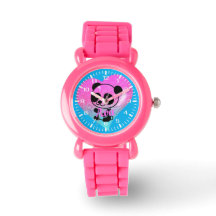 Anime Panda Heart Pink Glitzer Bracelet Watch
