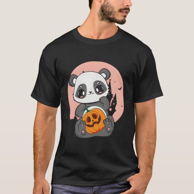Anime Panda mit Pumpkin für Kawaii Horror Hallowe T-Shirt (Vorderseite)