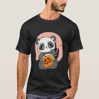 Anime Panda With Pumpkin For Kawaii Horror Hallowe T-Shirt