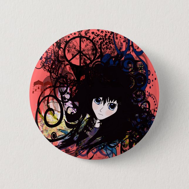 Anime Peace Grunge Button (Vorderseite)