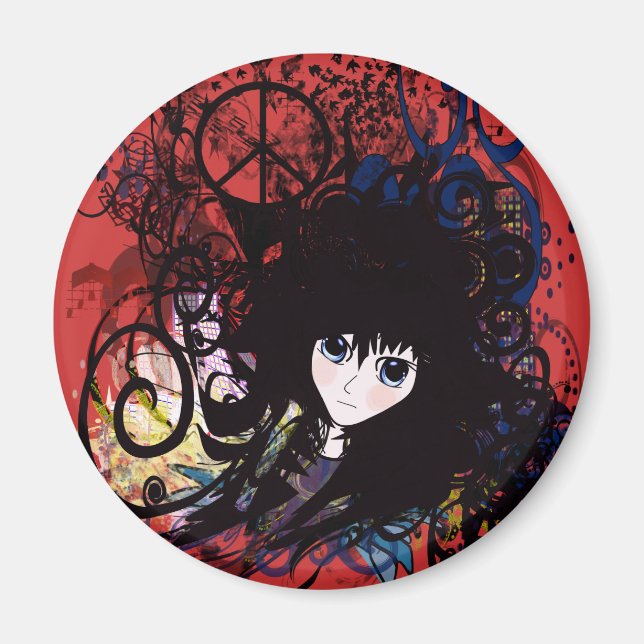 Anime Peace Grunge Magnet (Vorne)