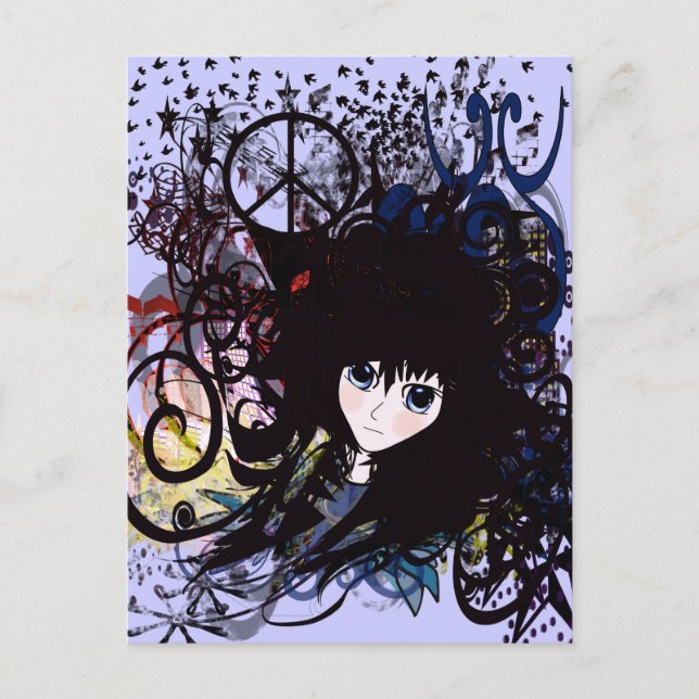 Anime Peace Grunge Postkarte (Vorderseite)