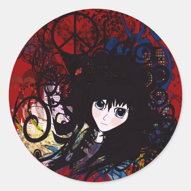 Anime Peace Grunge Runder Aufkleber (Vorderseite)